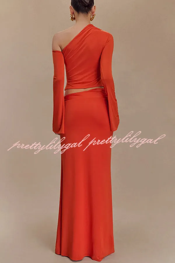 Ainsley Floral Hardware Asymmetrical Mid Rise Stretch Maxi Skirt