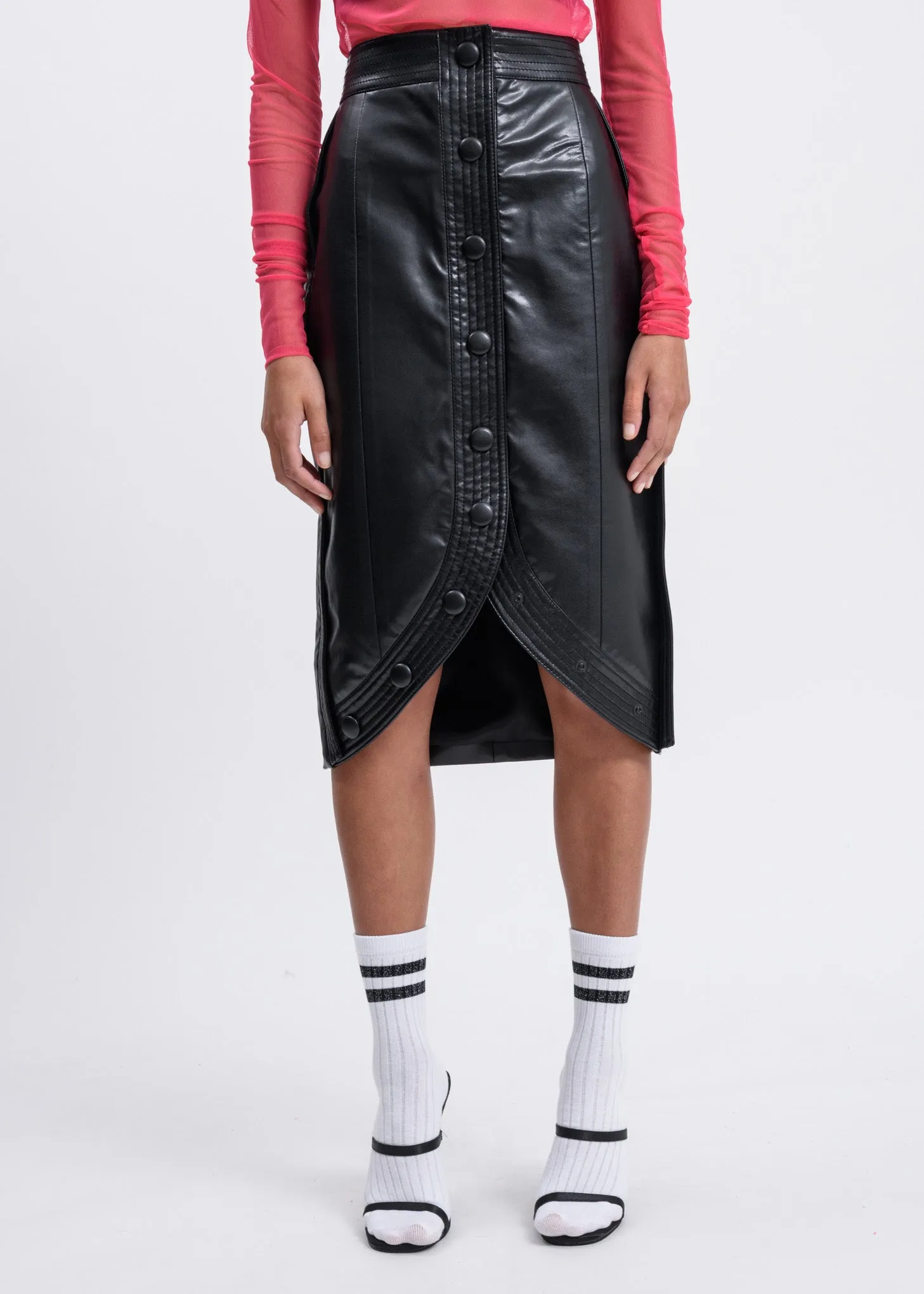 Black Stitched H-Line Skirt