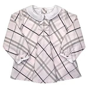 Blouse rose à carreaux