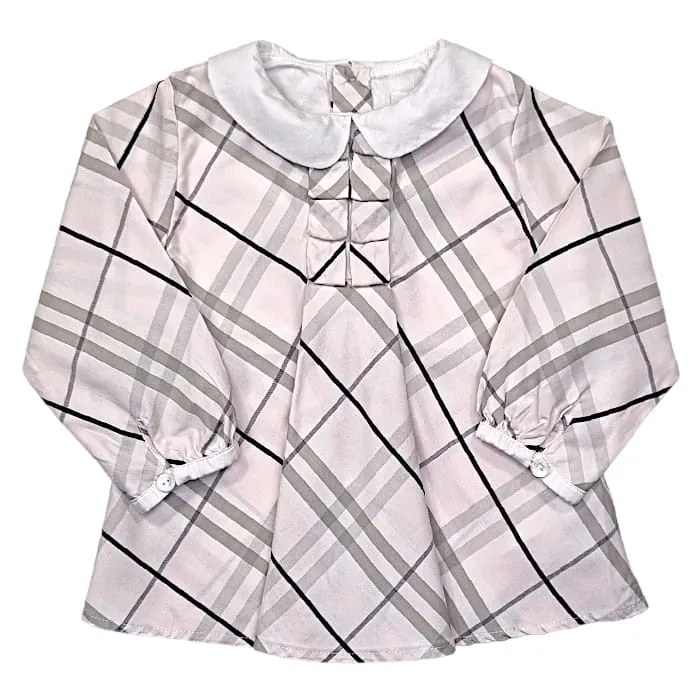 Blouse rose à carreaux