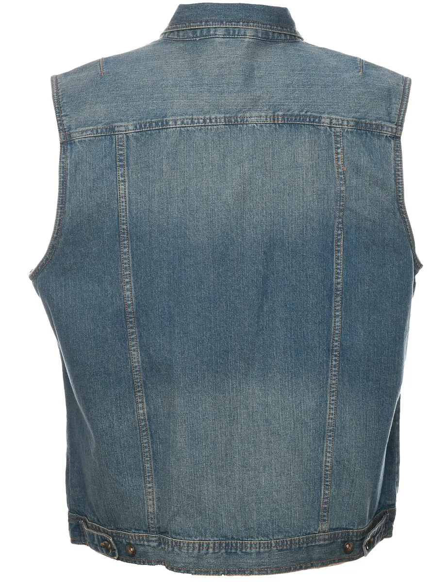 Button Front Denim Jacket Vest - XL