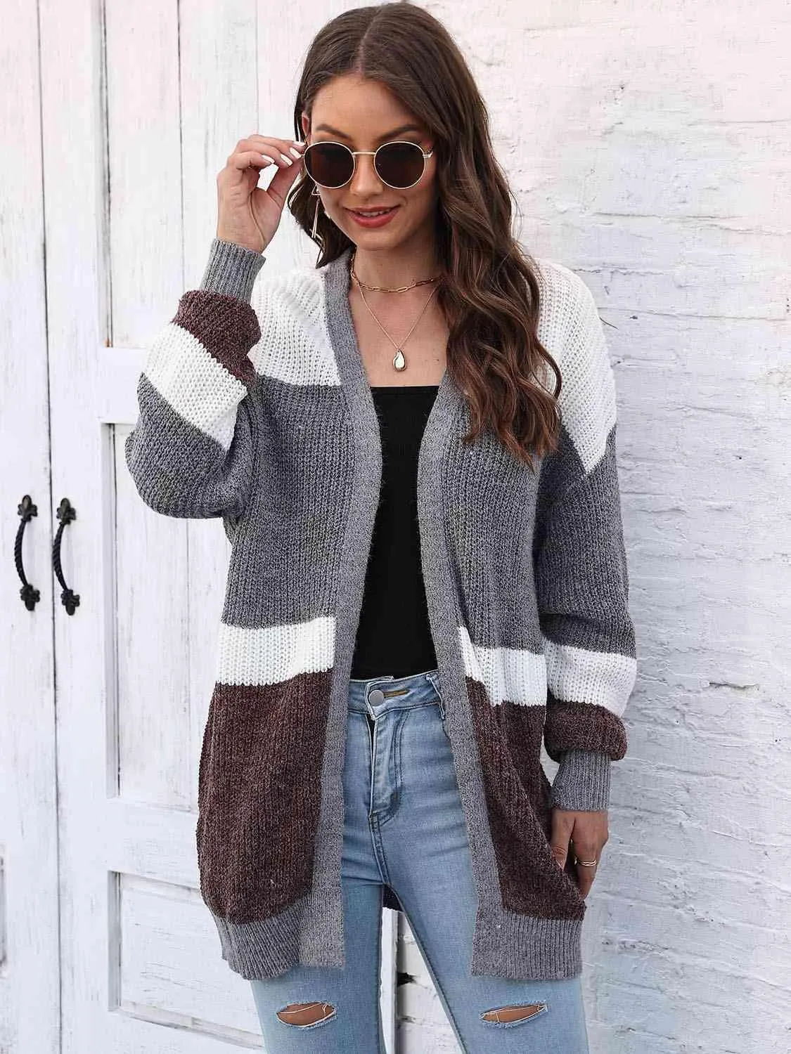 Chic Comfort Striped Open Front Cardigan