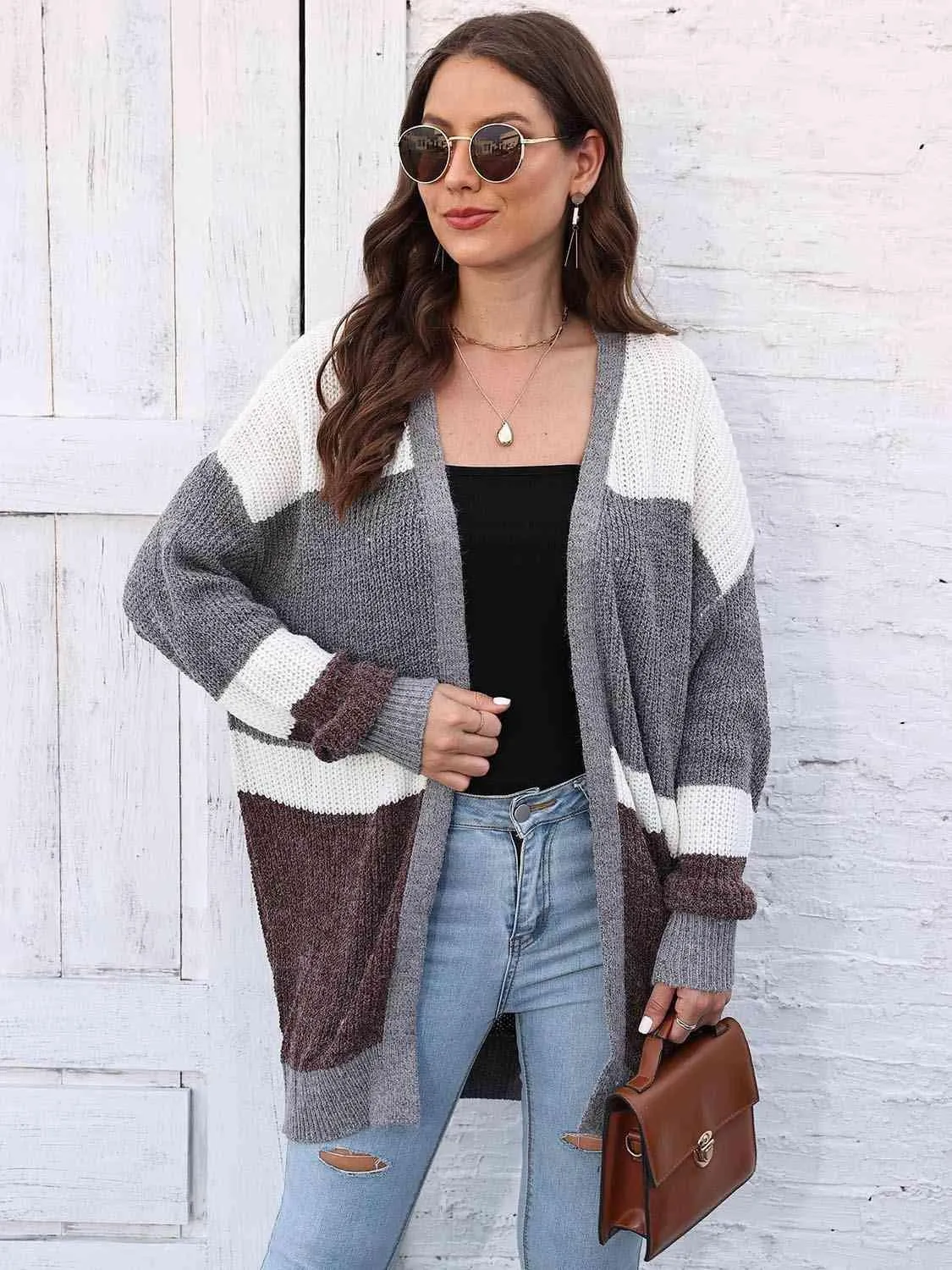 Chic Comfort Striped Open Front Cardigan