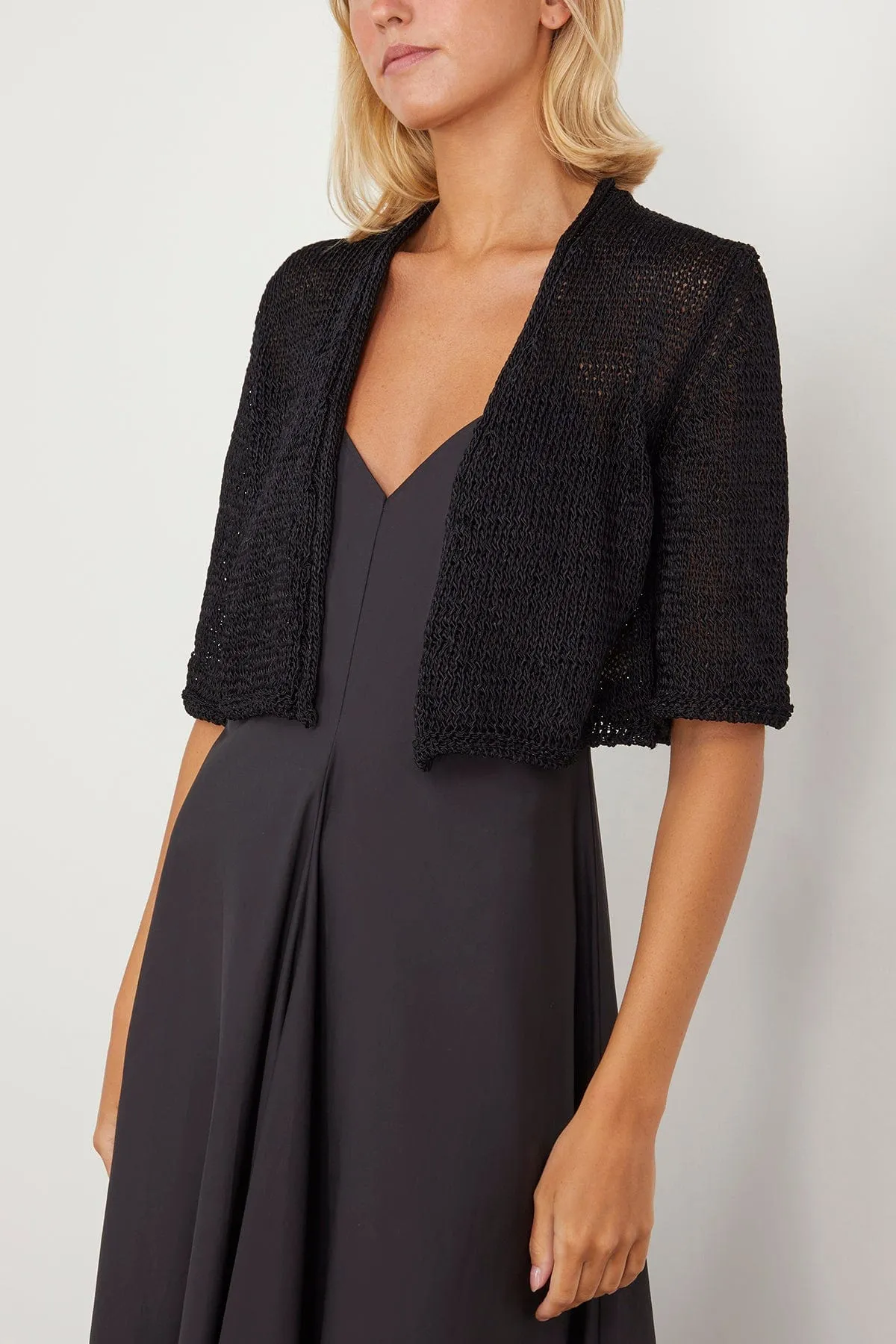 Chic Sustainable Viscose Raffia Cardigan in Night