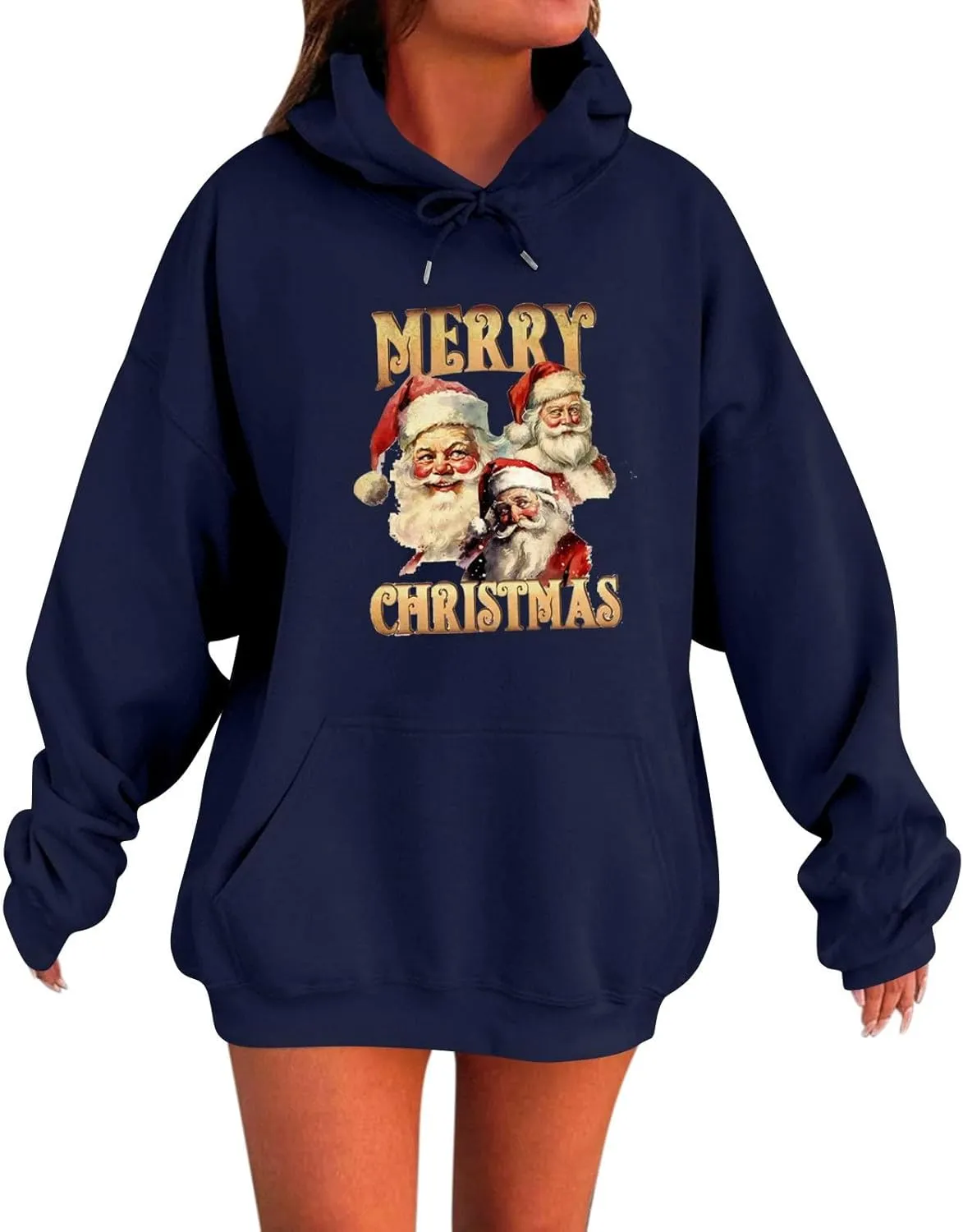 Christmas Oversized Hoodies For Women Trendy Winter Sweatshirts Drop Shoulder Drawstring Pullover Hoodie With Pocket