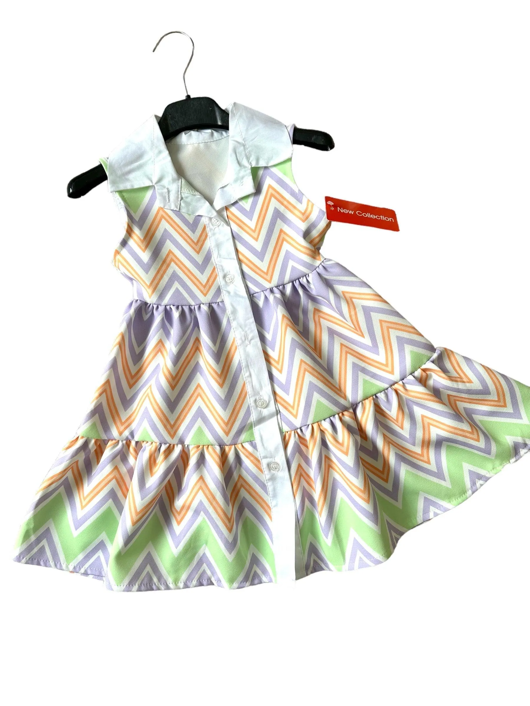 CLEARANCE SALE - Girls SS24 -  Zig Zag Multi Colour Lilac Summer Dress