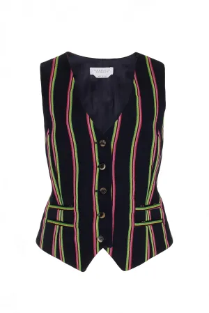 Coleridge Vest in Navy Multi Striped Wool