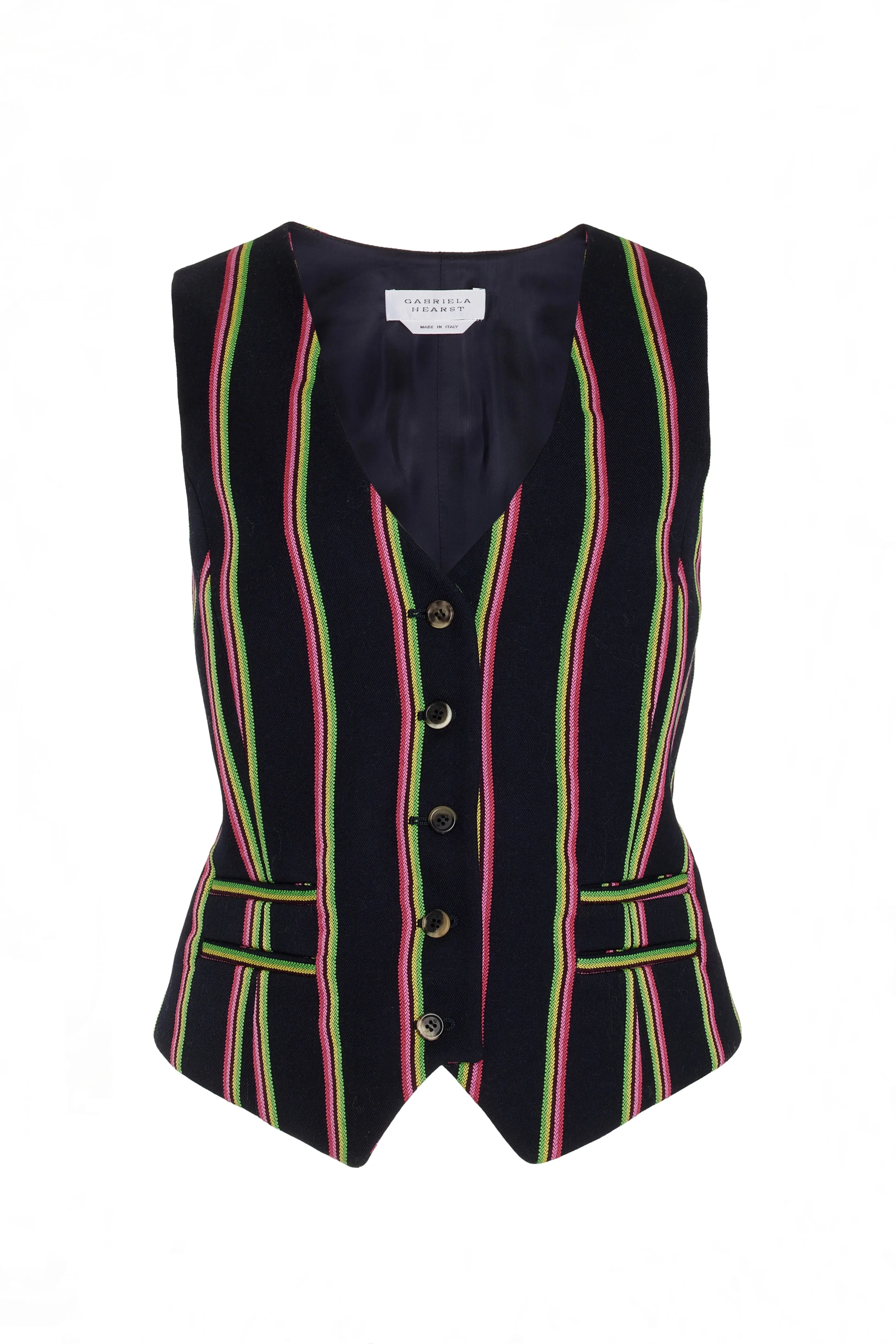 Coleridge Vest in Navy Multi Striped Wool