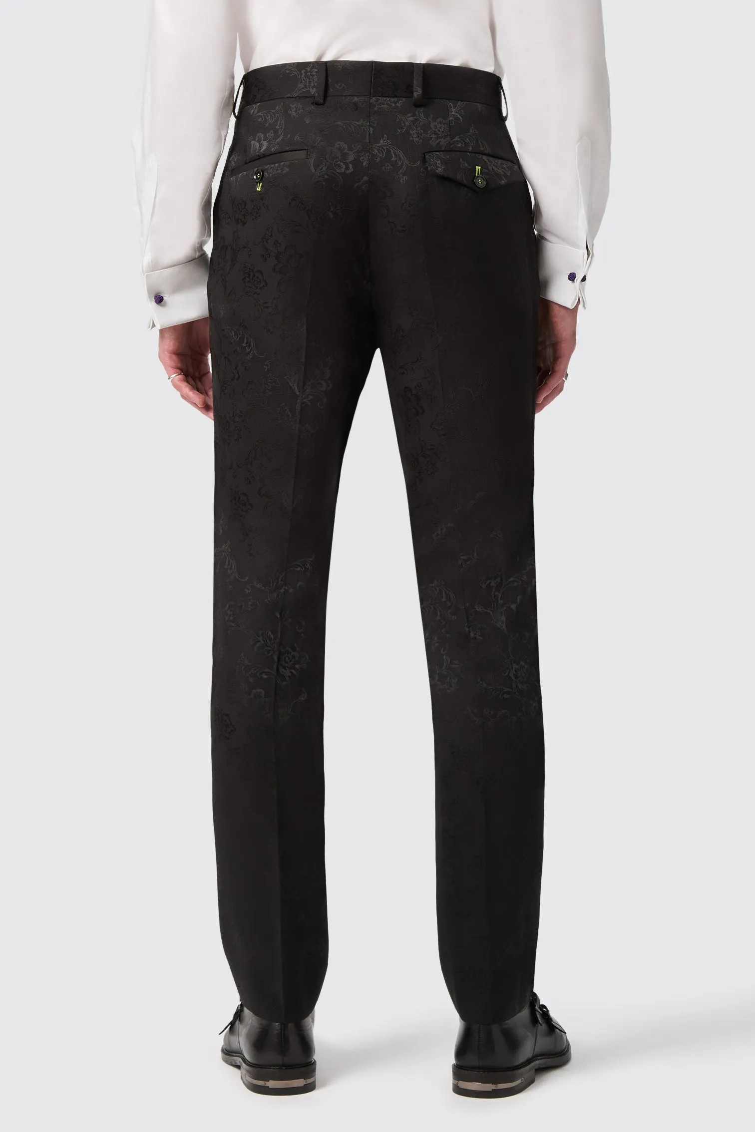 Compt Slim Fit Black Floral Jacquard Trousers