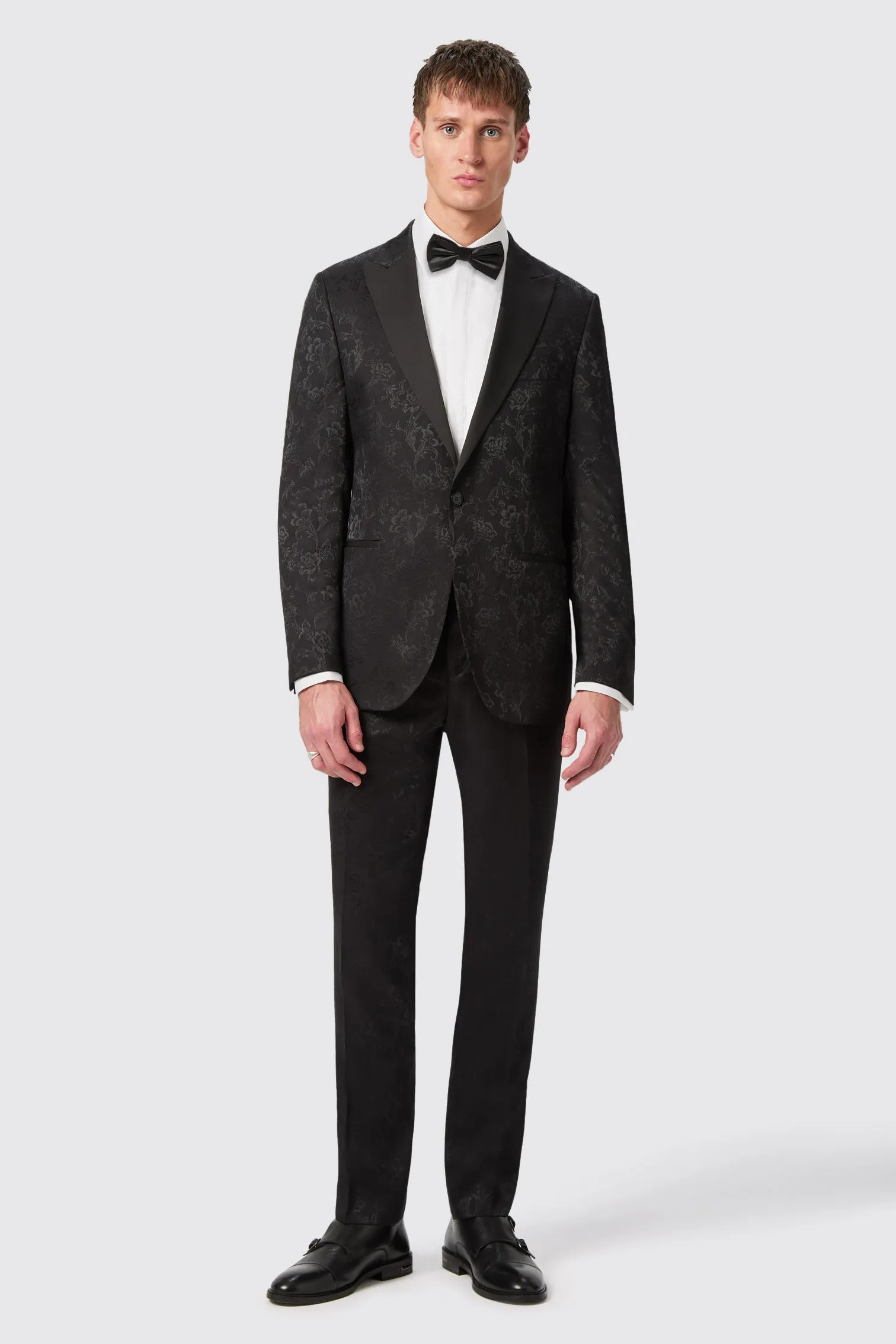 Compt Slim Fit Black Floral Jacquard Trousers