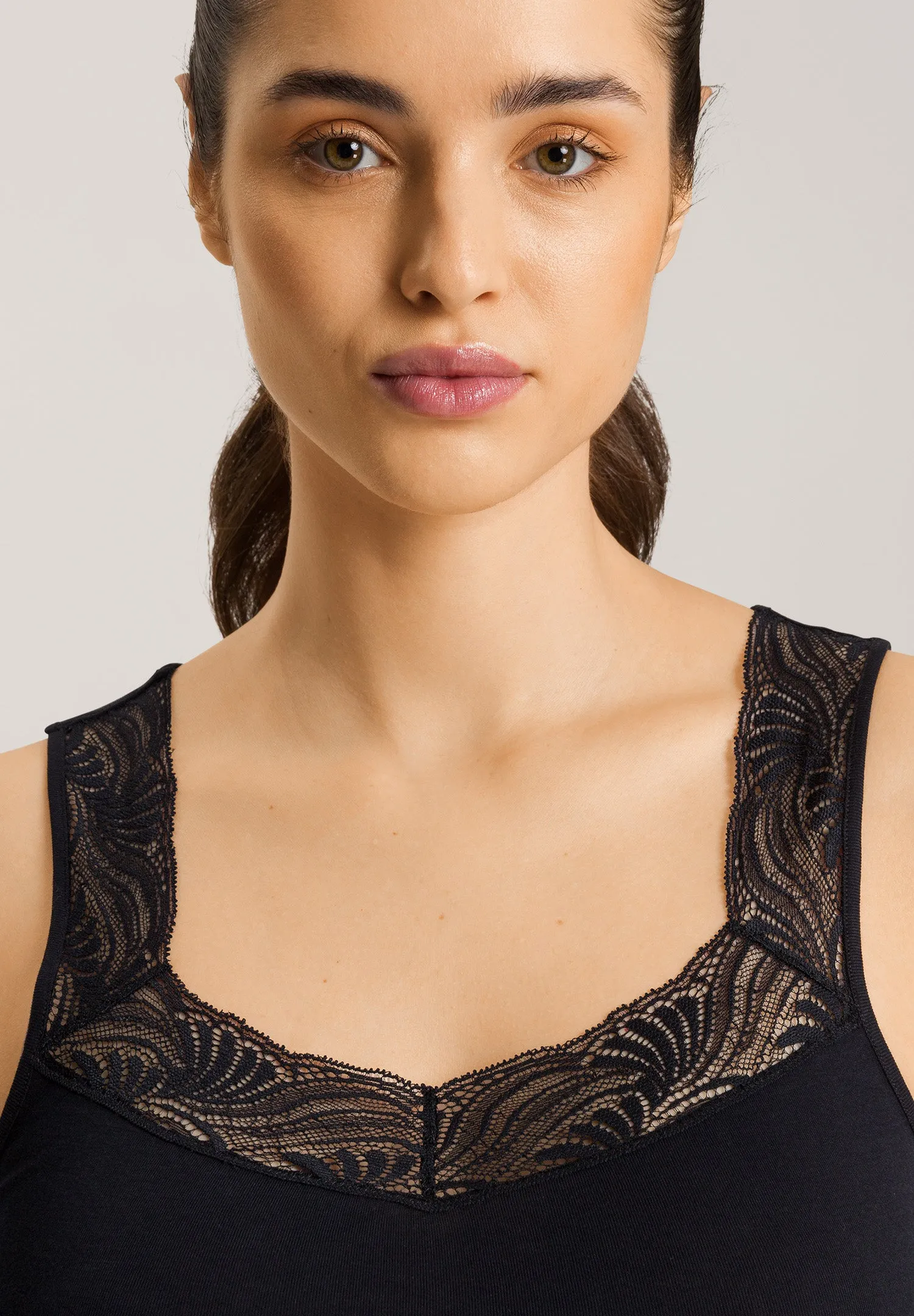 Cotton Delight Lace Trim Cotton Tank Top | Black 71837-019