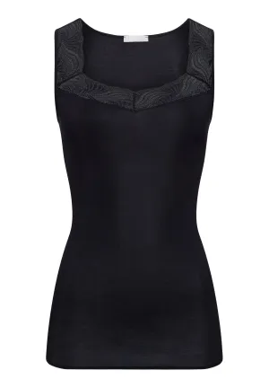 Cotton Delight Lace Trim Cotton Tank Top | Black 71837-019