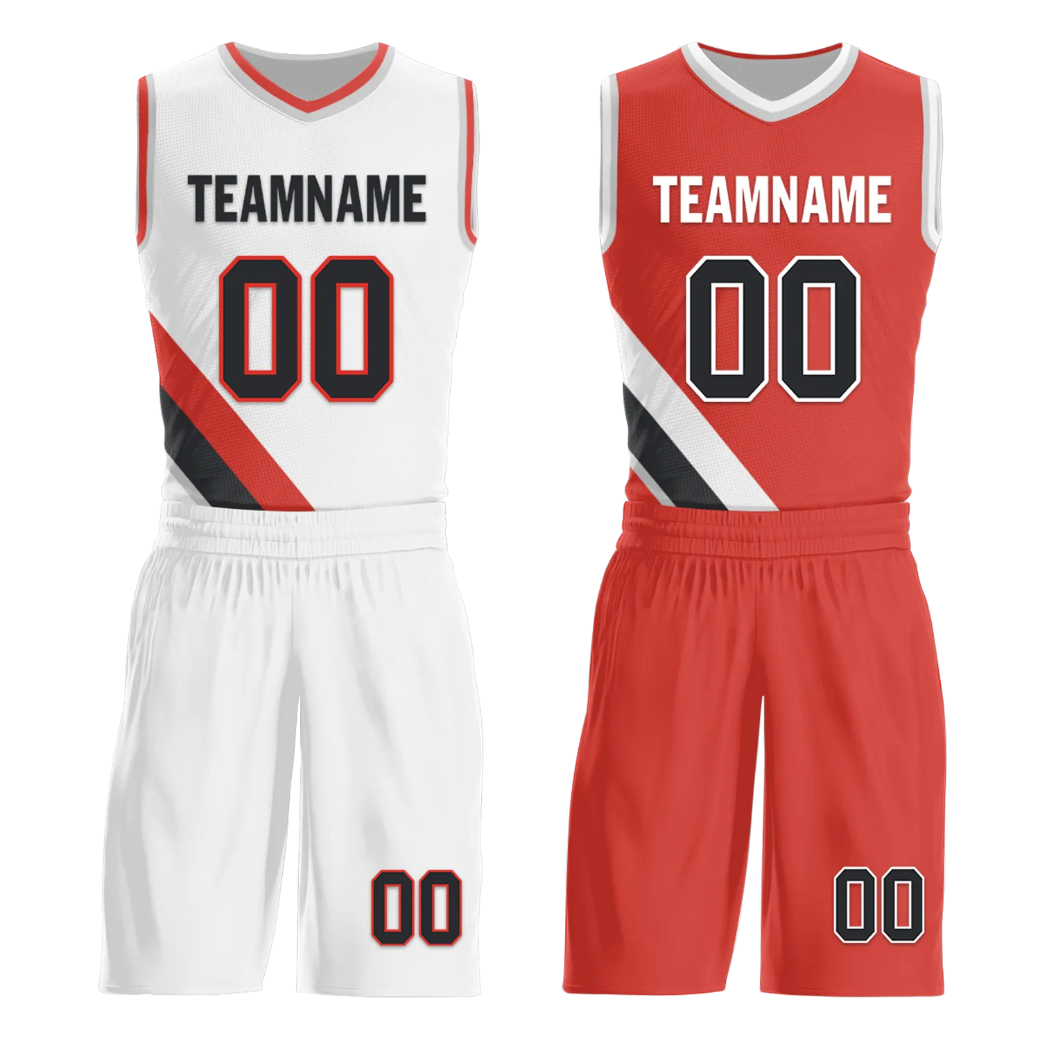 Custom White Red Classic Style Reversible Basketball Uniform Personalized COOLMAX BBJR-D017037