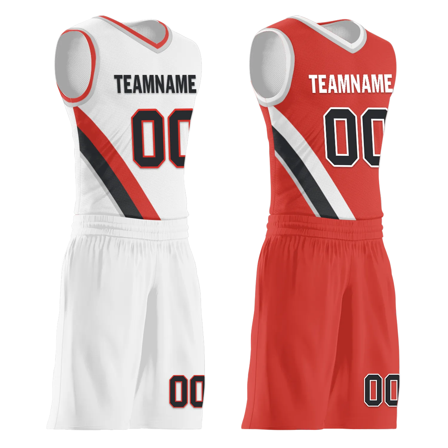 Custom White Red Classic Style Reversible Basketball Uniform Personalized COOLMAX BBJR-D017037