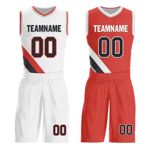 Custom White Red Classic Style Reversible Basketball Uniform Personalized COOLMAX BBJR-D017037