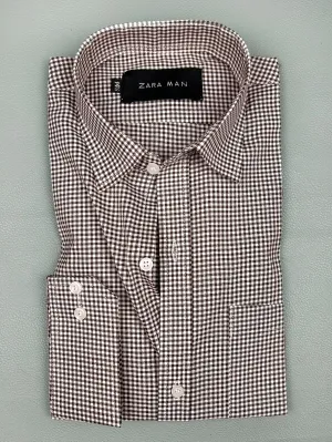 Dark Brown Small Checks Formal Dress Shirt For Men MFS149