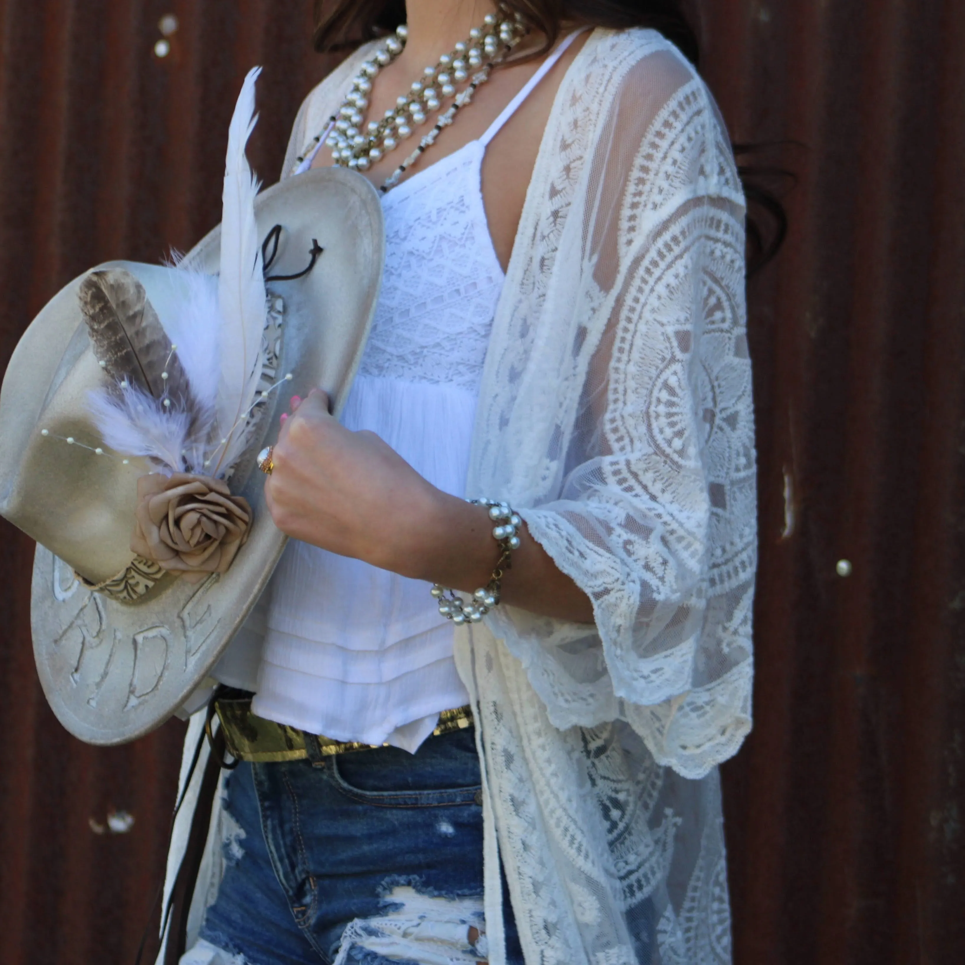 Dark Metallic Hide Leather Belt w/ Leather Fringe 906y