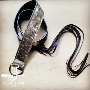 Dark Metallic Hide Leather Belt w/ Leather Fringe 906y
