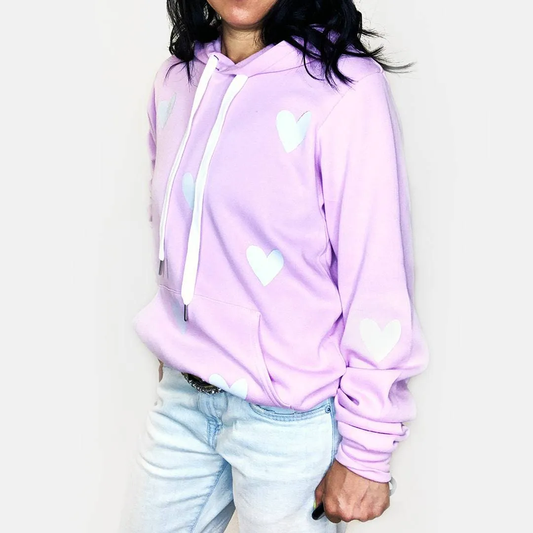 Dean Cozy Pink Hoodie Sweatshirt - Pale Grey Hearts