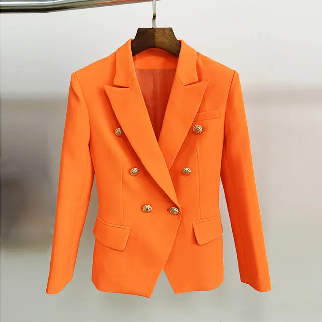 Designer Jacket Women, Classic Double Breasted Metal Lion Buttons