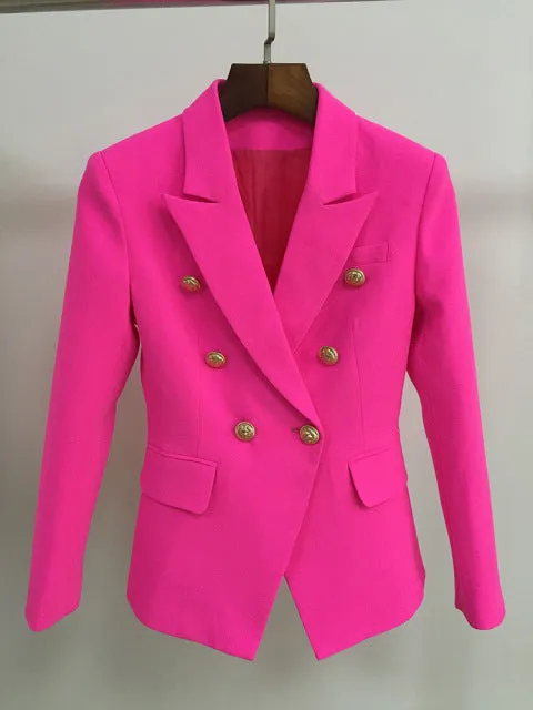 Designer Jacket Women, Classic Double Breasted Metal Lion Buttons