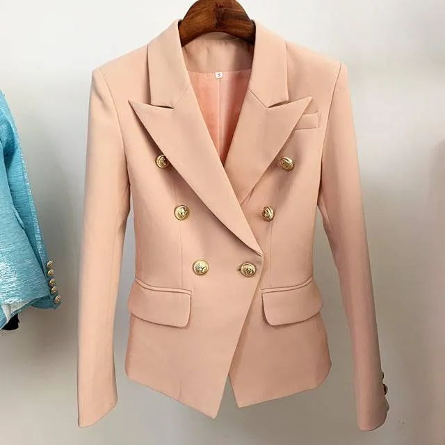 Designer Jacket Women, Classic Double Breasted Metal Lion Buttons