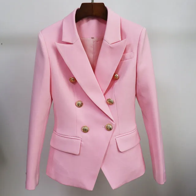 Designer Jacket Women, Classic Double Breasted Metal Lion Buttons