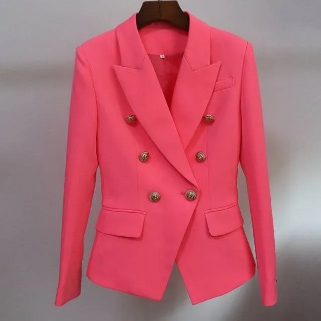 Designer Jacket Women, Classic Double Breasted Metal Lion Buttons