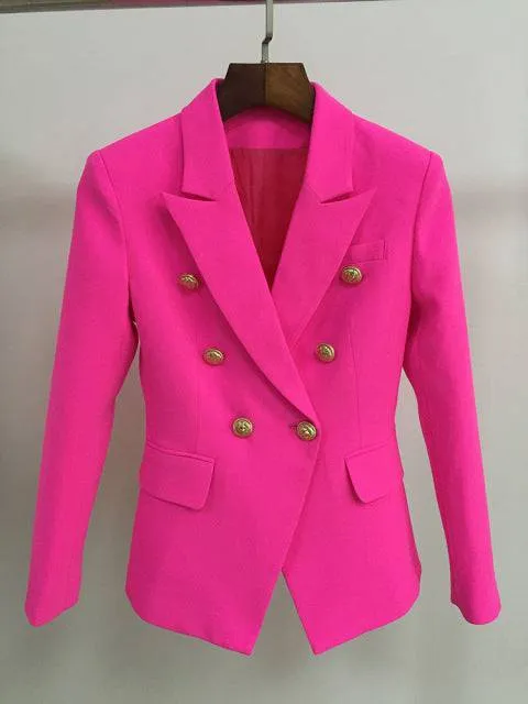 Designer Jacket Women, Classic Double Breasted Metal Lion Buttons