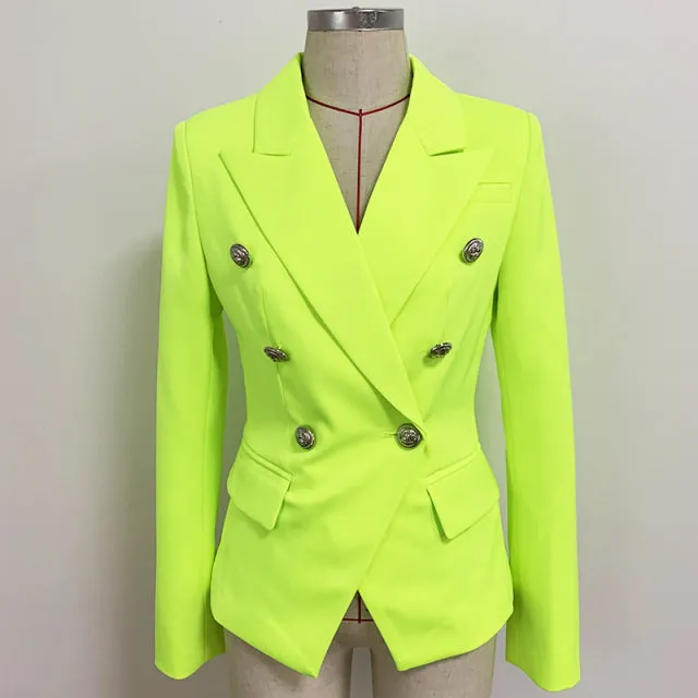 Designer Jacket Women, Classic Double Breasted Metal Lion Buttons