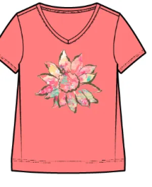 DESTINATION TEES SUNFLOWER VNECK TEE CORAL S25