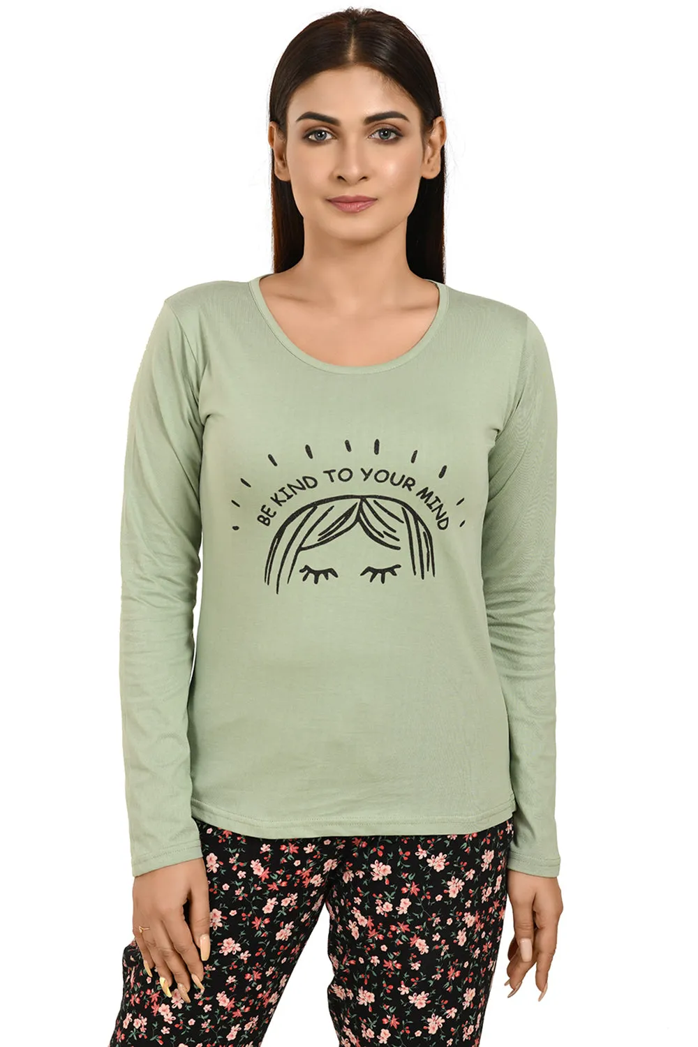 Dusty Green Full Sleeves Printed Tees