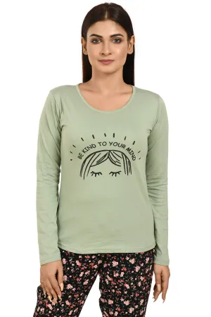 Dusty Green Full Sleeves Printed Tees