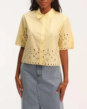Elbow Sleeve Embroidery Cropped Shirt