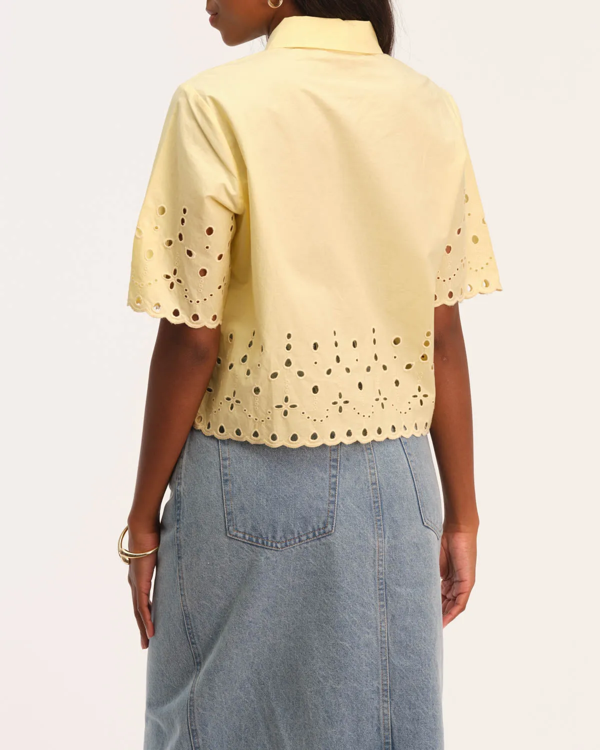 Elbow Sleeve Embroidery Cropped Shirt