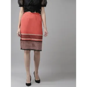 Elegant Knee Length Cotton Blend Gajri Stripe Skirt For Women