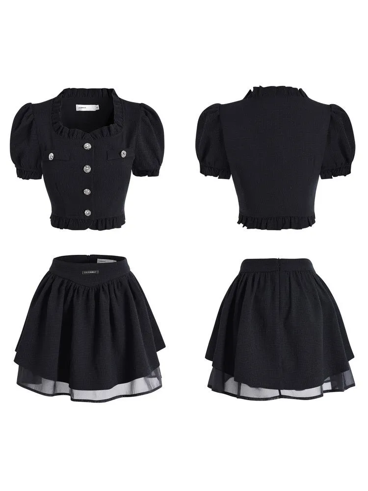 Elegant Lace Chiffon Blouse & Mini-Skirt Set