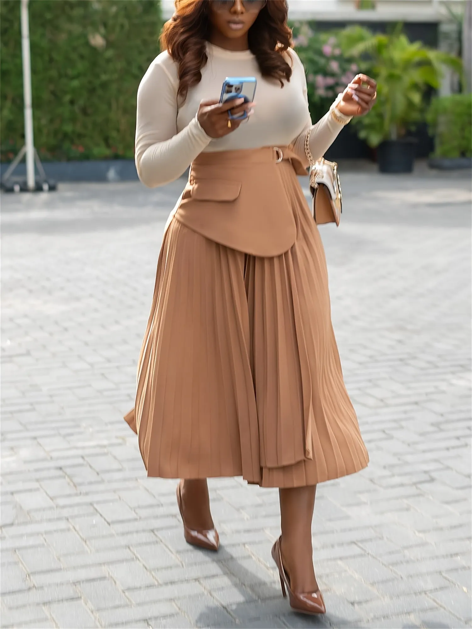 Fall/Winter Elegant Pleated High Waist Split Skirt