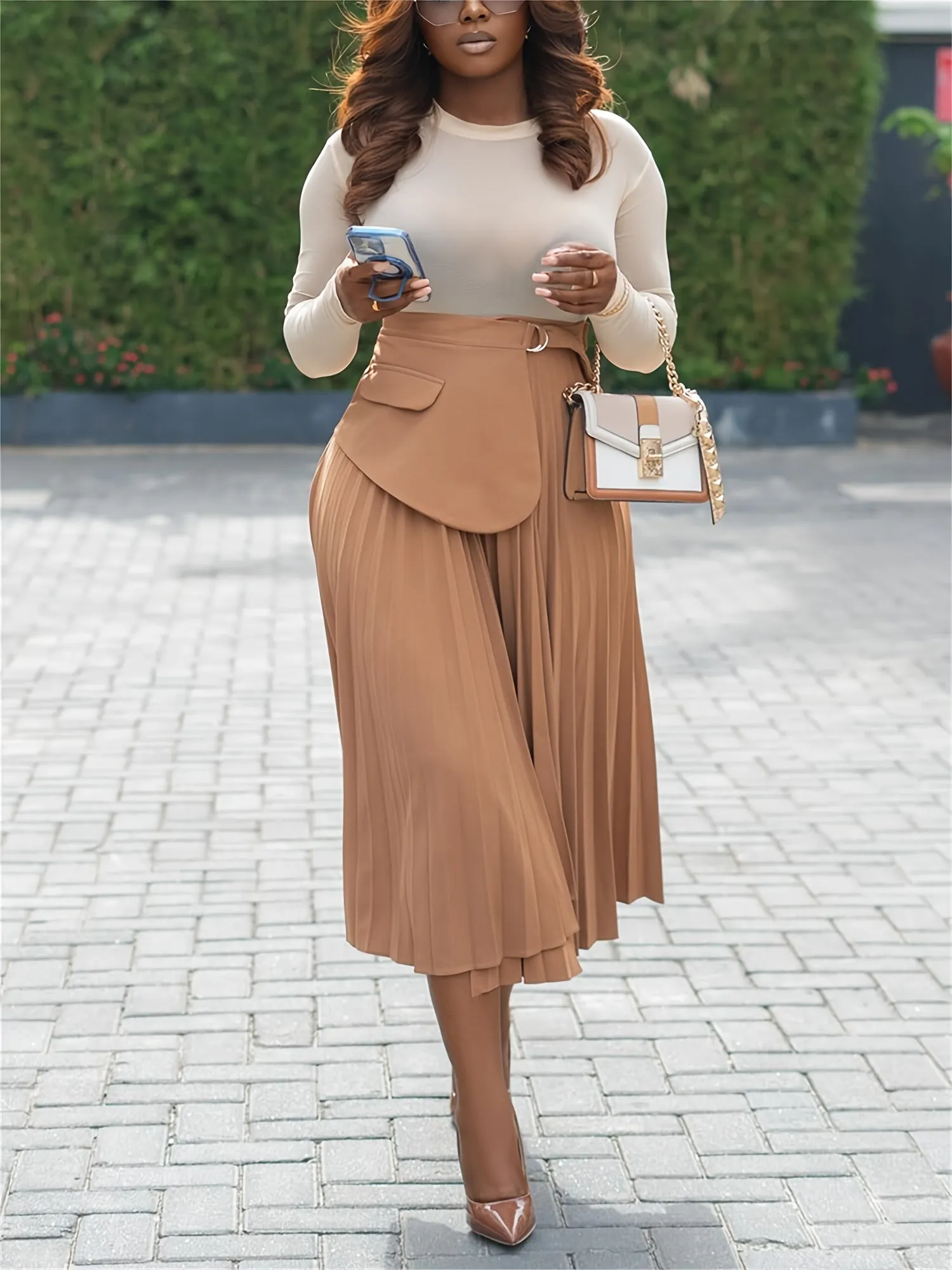 Fall/Winter Elegant Pleated High Waist Split Skirt