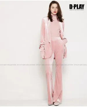 FINAL SALE Pink  velvet suit   bell-bottoms trousers two-piece suit- Hitas