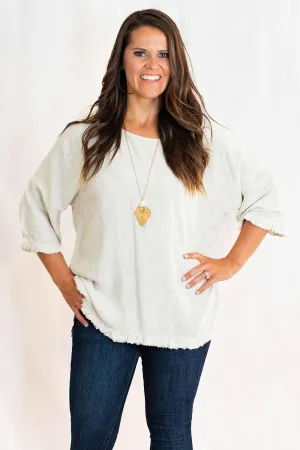 Frayed Hem Top with Long Bell Sleeves and Chest Pocket by Umgee Clothing