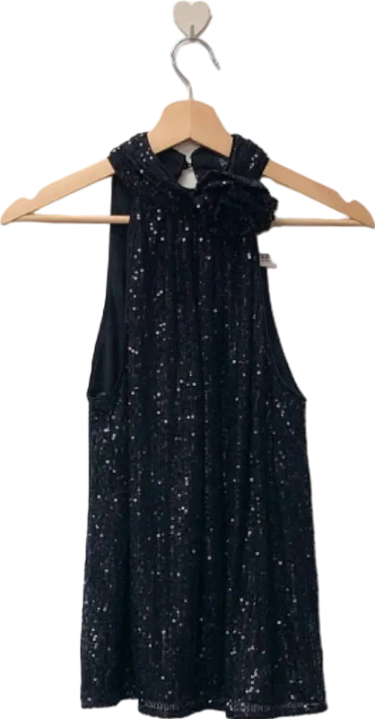 Friends Like These  Black Corsage Sequin Top UK 8