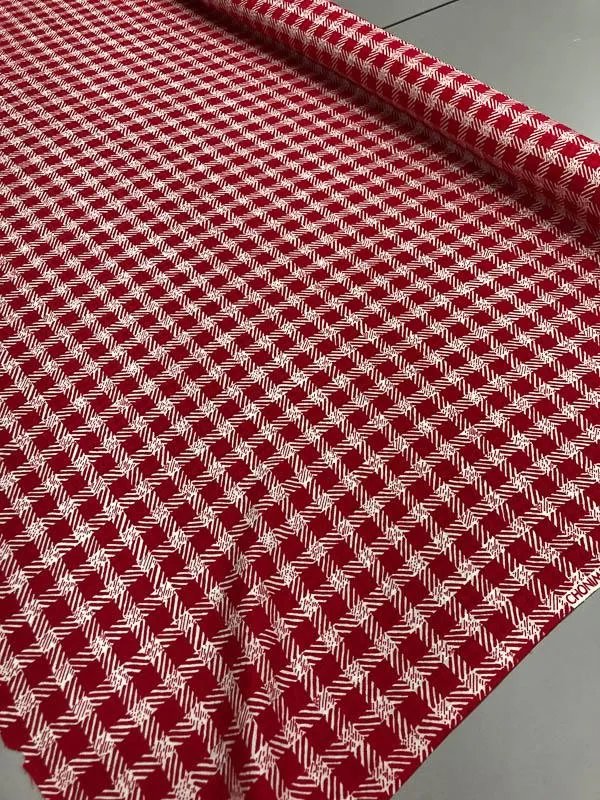 Gingham Silk Jacquard - Red And White