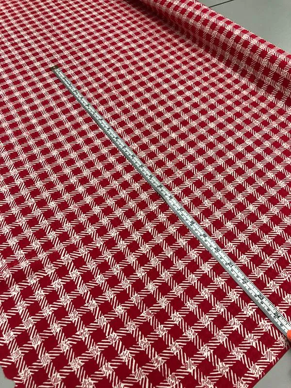 Gingham Silk Jacquard - Red And White