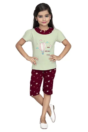 Girls Round Neck Tees  With 3/4 Pant Set - Aroma