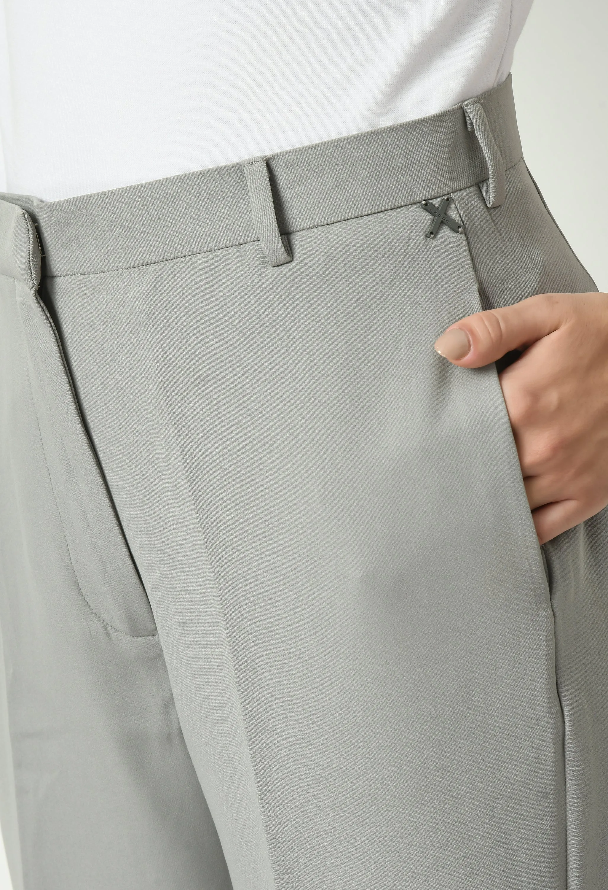 Grey Cotton Blend Eminence Solid Bootcut Trouser