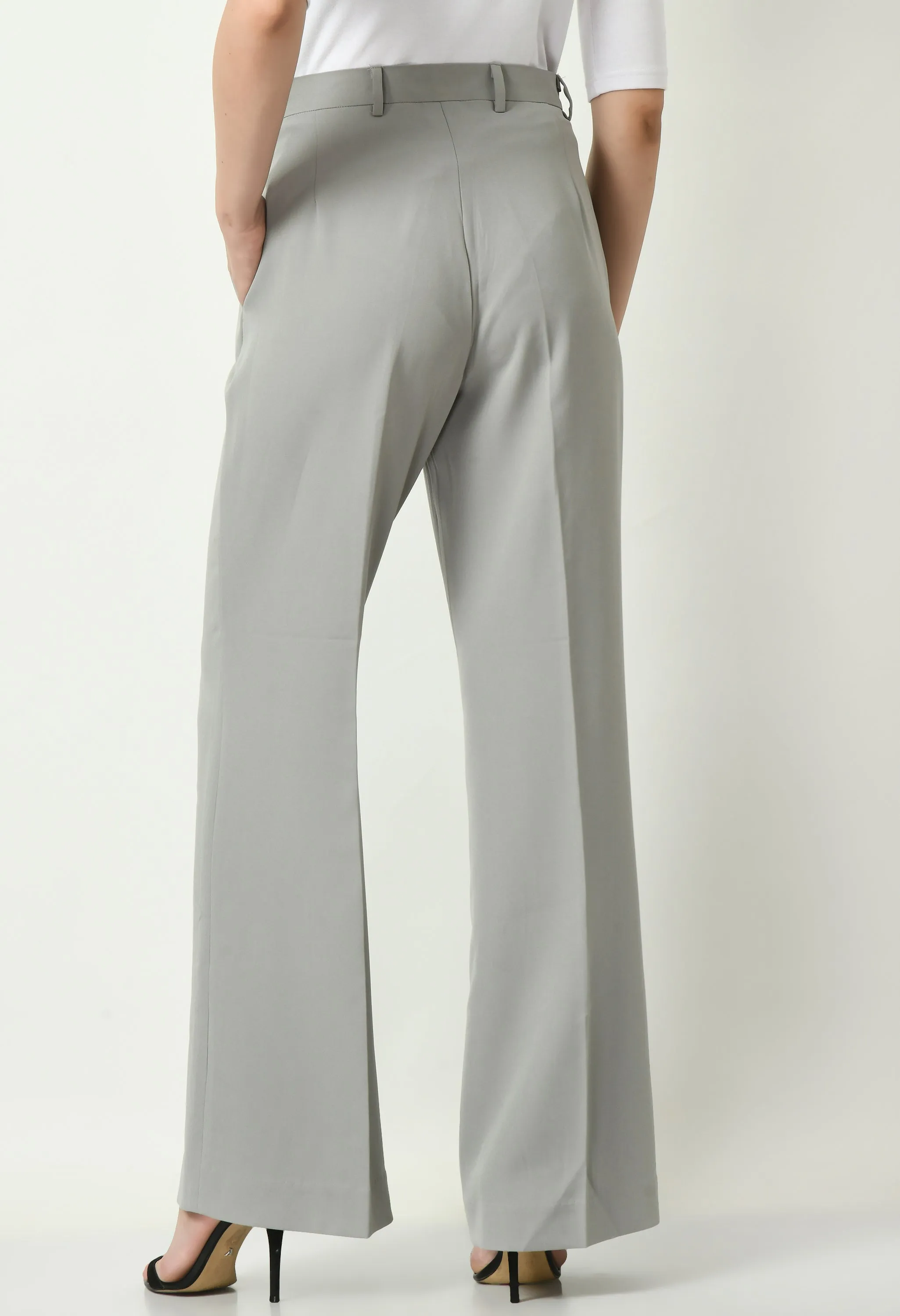 Grey Cotton Blend Eminence Solid Bootcut Trouser