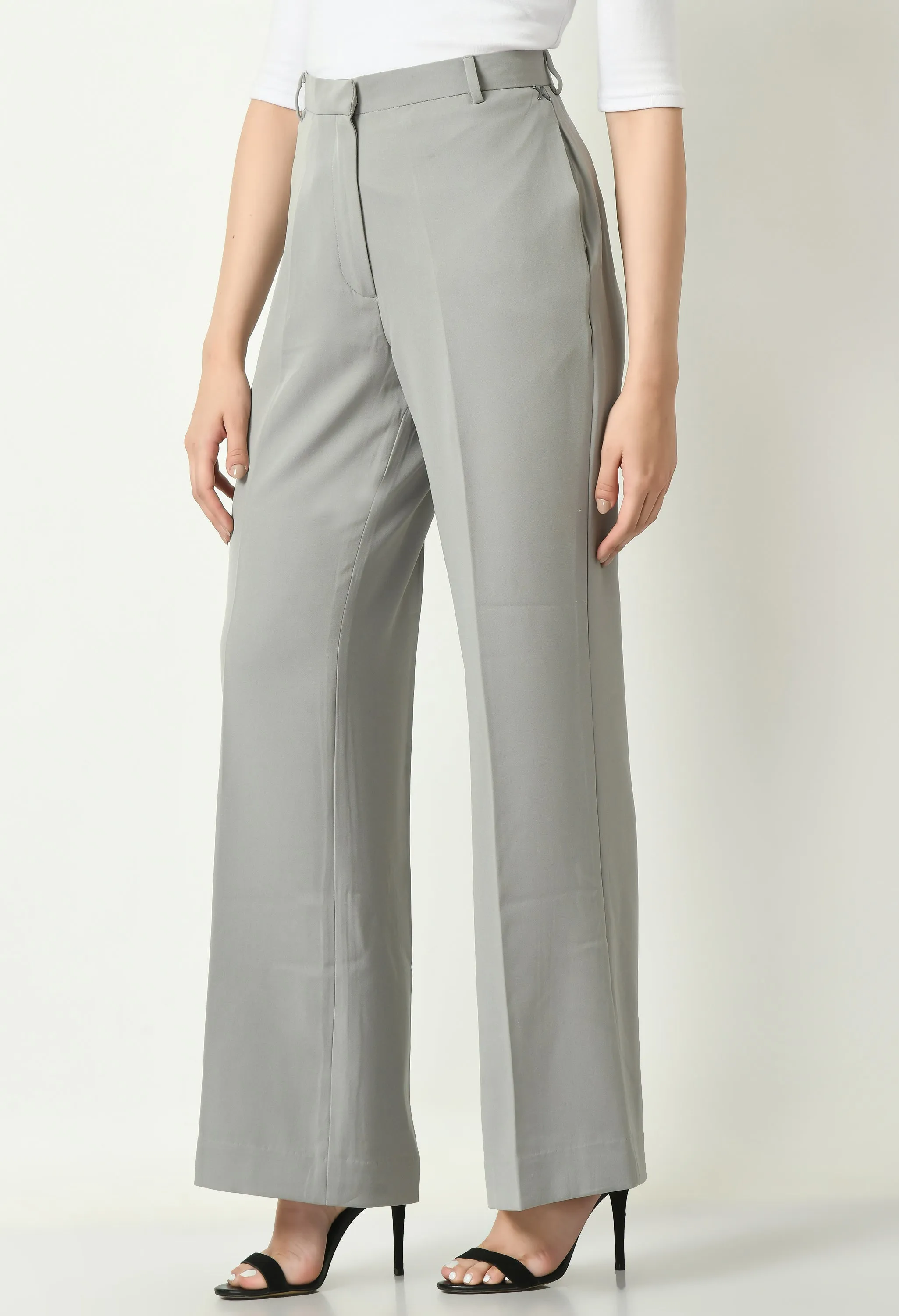 Grey Cotton Blend Eminence Solid Bootcut Trouser