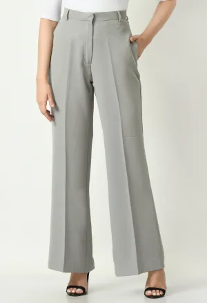 Grey Cotton Blend Eminence Solid Bootcut Trouser