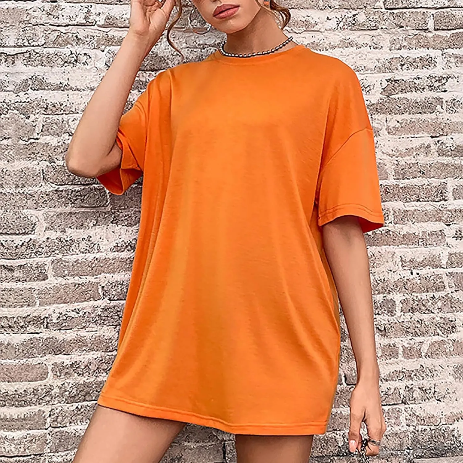 hlysgo Summer Mini Dress for Women Casual Loose Fit Short Sleeve Crew Neck T-Shirt Dresses Trendy Ladies Short Tunic Dress